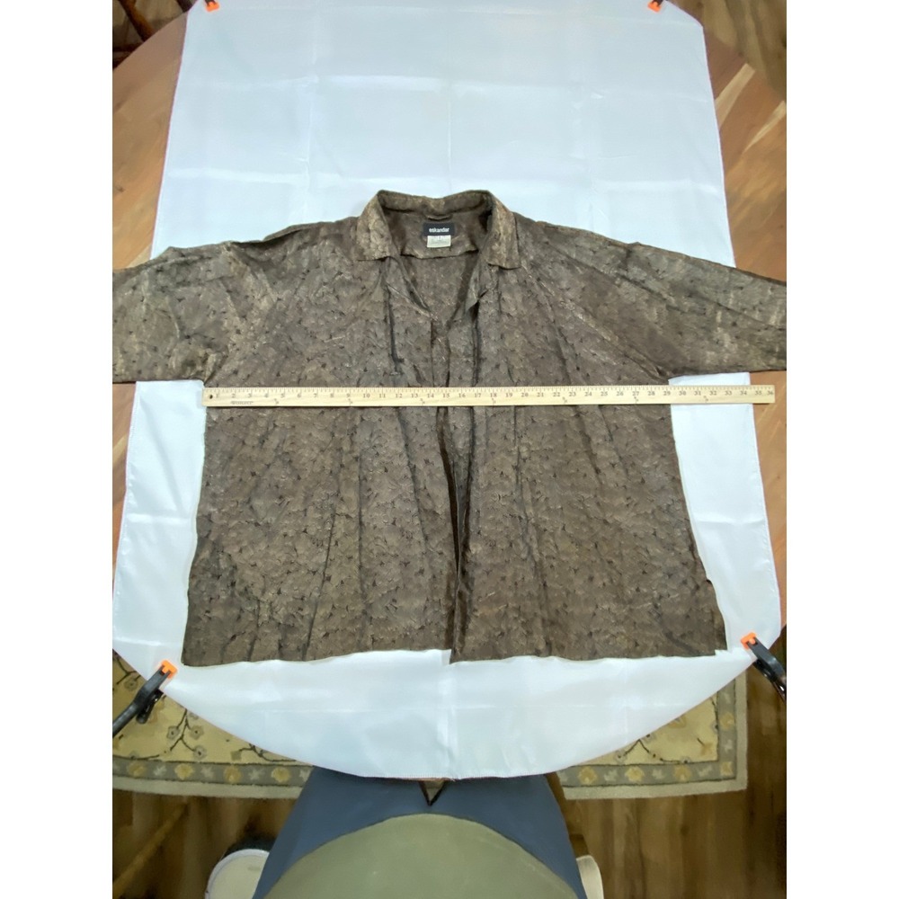 VTG Eskandar Brocade Silk Kimono Jacket Womens 1 Brown Metallic Floral - Picture 8 of 11
